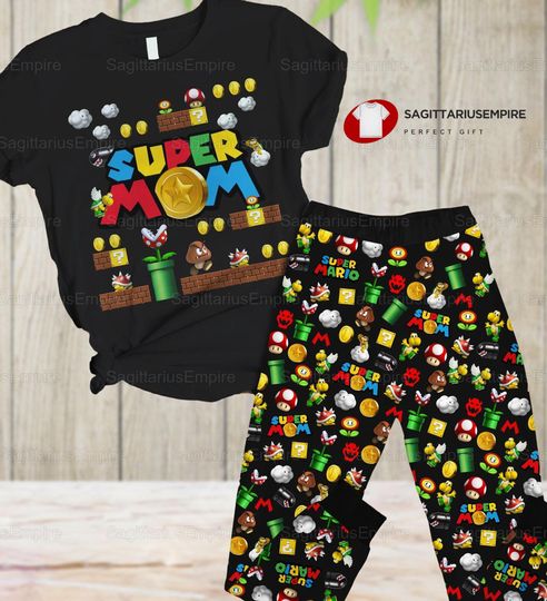 Super Mom Pajamas Set, Super Mario T-Shirt, Super Mario Pajamas Pants