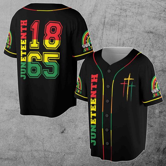 Black History 1865 Juneteenth Flag Independence Day Cross 3D Baseball Jersey