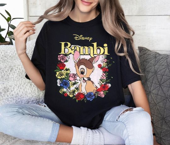 Vintage Bambi Floral Disney Shirt, Bambi Deer Flower Shirt, Disney Bambi Shirt