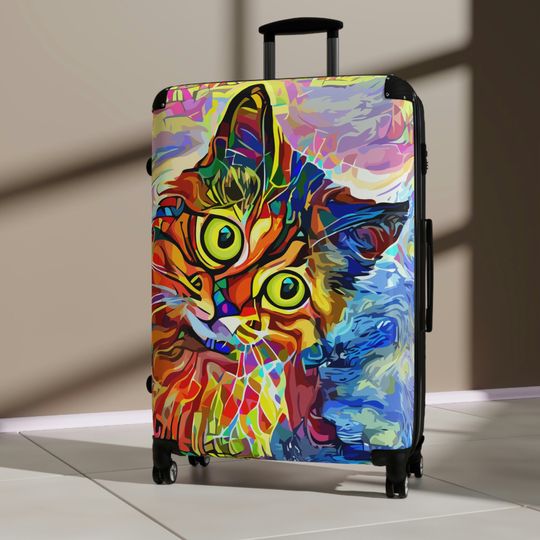 Cat Suitcase - Kitten Van Gogh Luggage Bag With Wheels