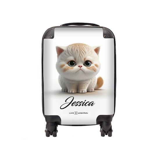Personalised Kids Suitcase Cute Cat Name | Cabin Suitcase | Custom Suitcase