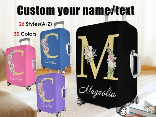 Personalized Luggage Cover, Custom Name Text, Aesthetic Print Thick Elastic Cover