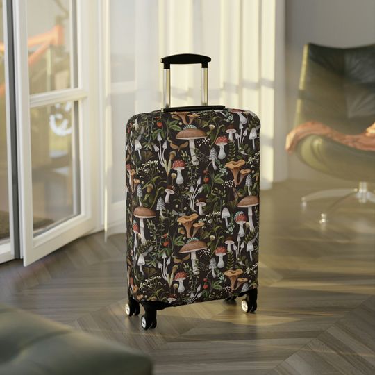 Mushrooms Cottagecore Forest Luggage Cover, Luggage Identifier, Personalized Luggage Cover