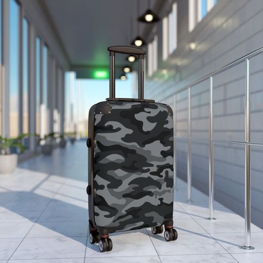 Camo Suitcase Gray Camo Luggage,  Camo Carry-On Roller Camouflage Suitcase