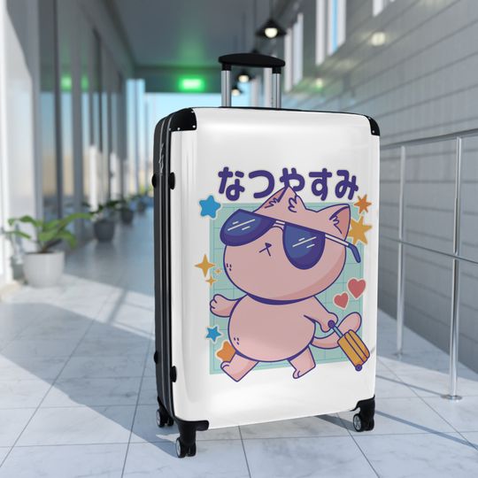 Japanese Cat Travel Luggage, Summer Holiday Cute Kawaii Cat Suitcases, 3 Sizes Luggage Set