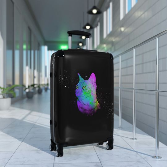 Rainbow Space Cat Black Suitcases