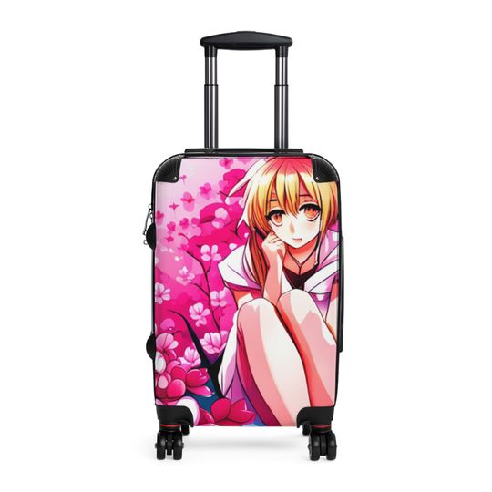 Blonde Anime Girl Suitcase With Cherry Blossoms