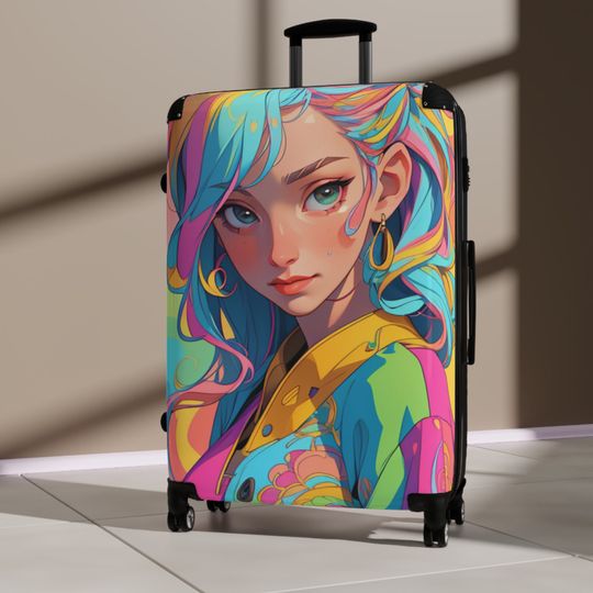 Anime Girl Suitcase Womens Airport Hard Shell Luggage Built-in Lock Swivel Suitcase