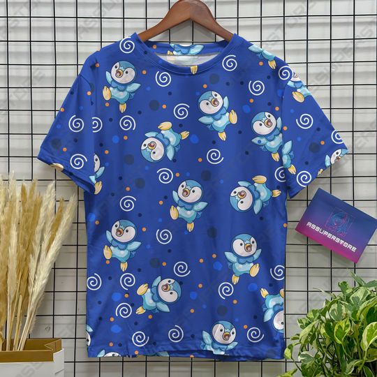 Piplup Cute Blue Funny T-shirt, Animer T-shirt, Cartoon T-shirt
