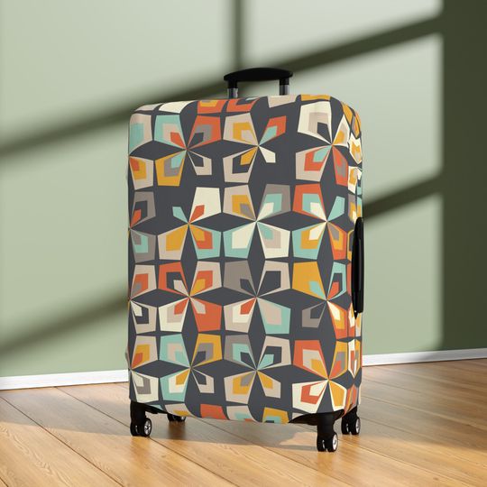 Mid Century Modern Geometric Diamond Luggage Cover, Scandinavian Flower Suitcase Protector