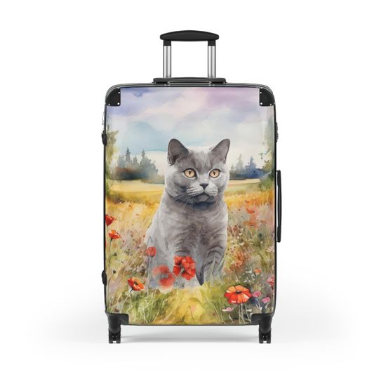 British Shorthair Gray Cat Carryon, Medium or Large  Luggage, Children's Luggage