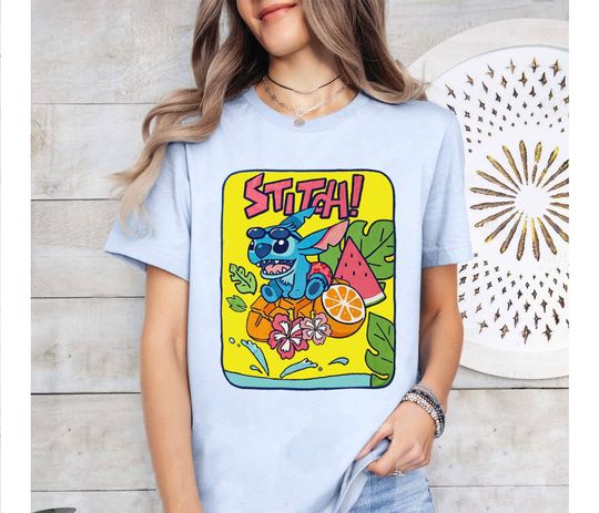Lovely Disney Stitch With Summer Fruit Shirt, Stitch Summer Shirt, Disney Stitch Shirt