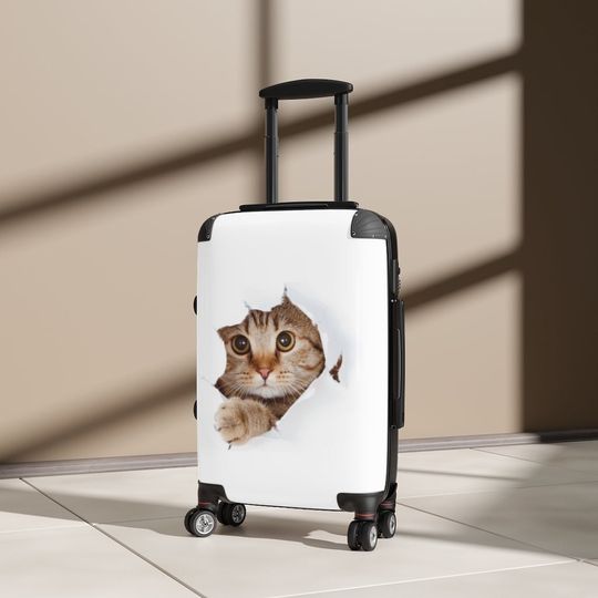 Cute Cat Suitcase, Carry On Luggage, Cabin Bag, Custom Luggage, Unique Travel Bag