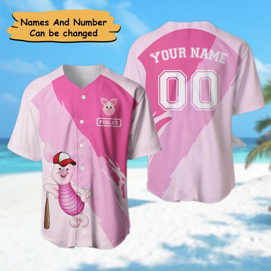 Custom Name And Number Pink Pig Animal Cartoon Character Magic Kingdom Baseball Jersey