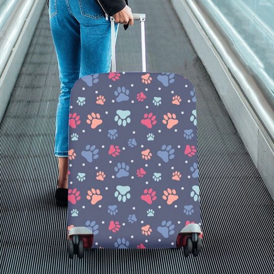 Cute Paw Print Luggage Cover, Pets Cats Dogs Aesthetic Print Suitcase Bag Protector Travel