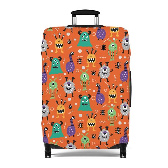 Monsters on Orange Print Luggage Cover - Suitcase sleeve, bag cover