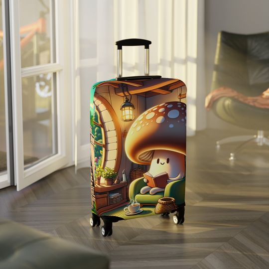 Mushroom Fantasy Suitcase Cover, Whimsical Travel Accessory Luggage Protector