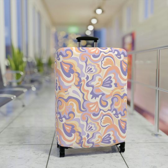 Retro Groovy Floral Hippy Custom Designed Luggage Cover Modern floral Luggage Protector