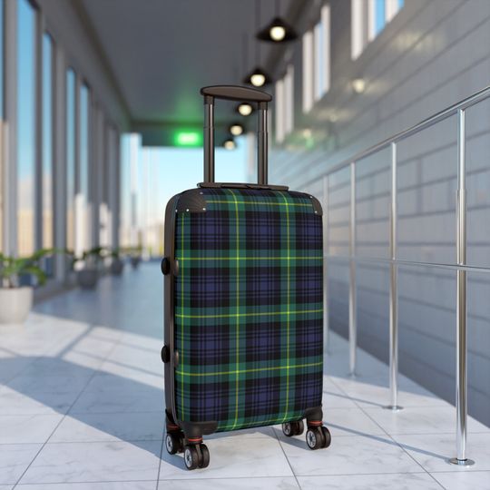 Tartan Plaid Suitcase, Blue & Green Plaid Check Carry-On, Scottish Tartan Roller Bag