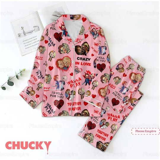 Chucky And Tiffany Pajamas, Chucky And Bride Pajamas Set, Chucky Women Pajamas