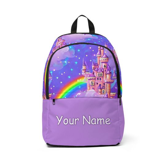 Personalized Princess Magic Castle Rainbow Custom Name School Backpack