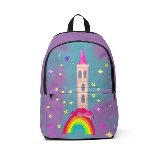 Rainbow Fairy Tale Castle Front Zipper Accessories Storage Custom Name School Backpack