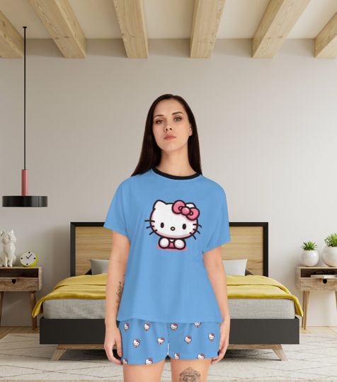 Hello Kitty Short Pajamas Set, Sanrio Characters, Cartoon Merch, Kawaii Pajamas