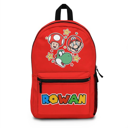 Red Custom Name Mario Backpack Personalized Super Mario For Boy School Backpack