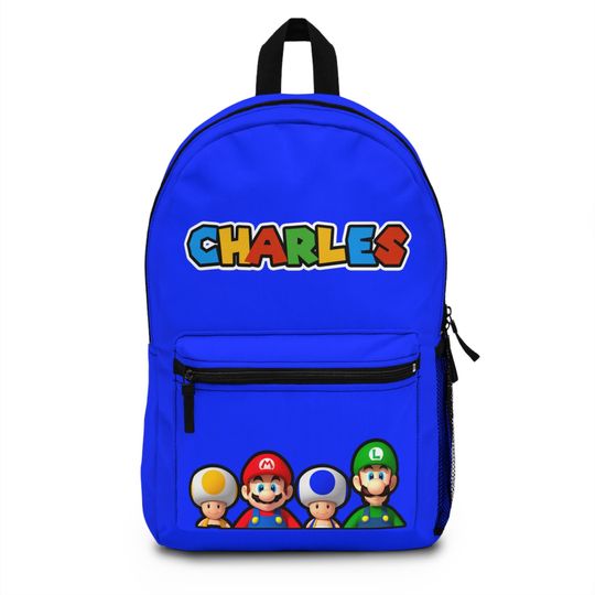 Blue Custom Name Mario Backpack Personalized Super Mario For Boy School Backpack