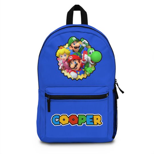 Mario Characters Personalized For Boys Custom Name Gift School Backpack