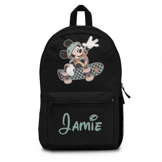 Mickey Mouse Skater Disney Theme Park Custom Name Kids School Backpack