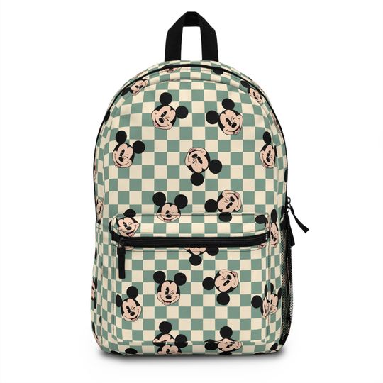 Disney Green Mickey Checkered Custom Gift School Backpack