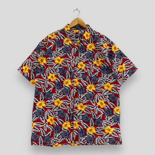 CHAPS LAUREN Floral Hawaii Shirt Large Vintage 90's