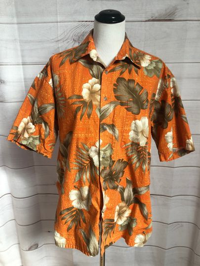 Vintage Orange Floral Hawaiian Shirt, Pierre Cardin Tropical Shirt