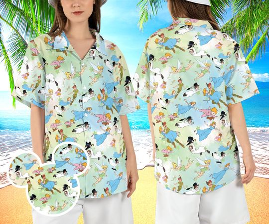Peter Pan Flying Group Hawaiian Shirt, Peter Pan Tinkerbell Hawaii Shirt