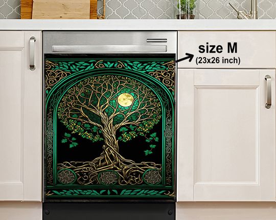 Celtic Tree of Life Stained Glass Dishwasher Cover, Kitchen Decor, Gift For Mom