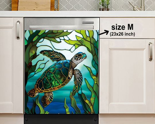 Sea Life Sea Turtle Stained Glass Dishwasher Cover, Kitchen Decor