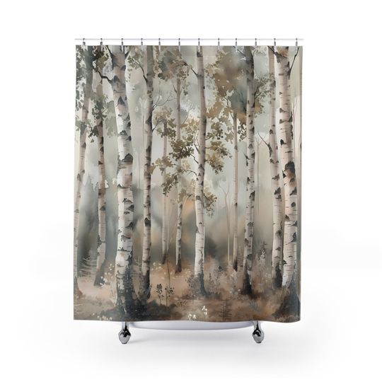 White Aspen Tree Forest Nature Scenery Landscape Shower Curtains