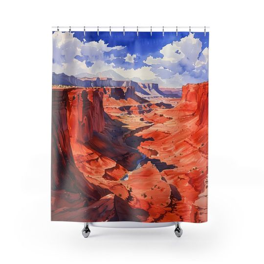 A Red Rock Canyon Watercolor-Inspired Desert Landscape Design Shower Curtain