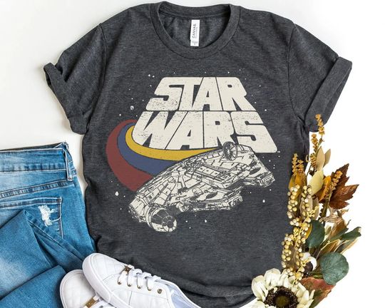 Retro Disney Star Wars Millennium Falcon Ship Three Stripes Shirt, Galaxy's Edge Unisex T-shirt