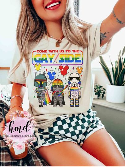 Star Wars Darth Vader Stormtrooper Custom Rainbow T-shirt, Come With Us To The Gay Side Tee
