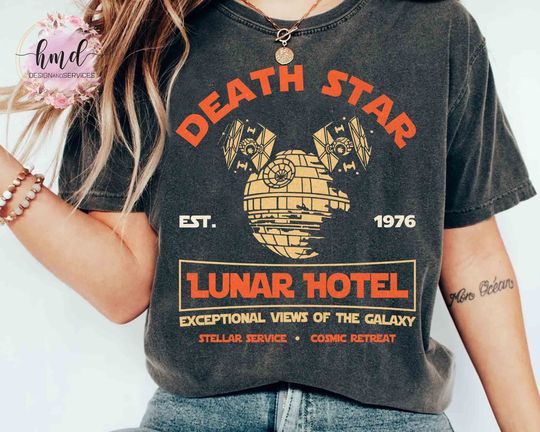 Retro Star Wars Death Star Lunar Hotel 1976 T-shirt, Star Wars Day 2024 Tee, May The Fourth Be With Galaxy's Edge Trip