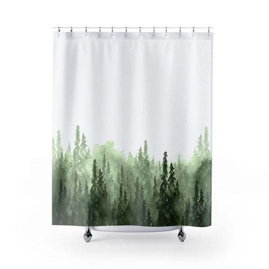 Watercolor Nature Forest Painting Bathroom Decor Shower Curtain