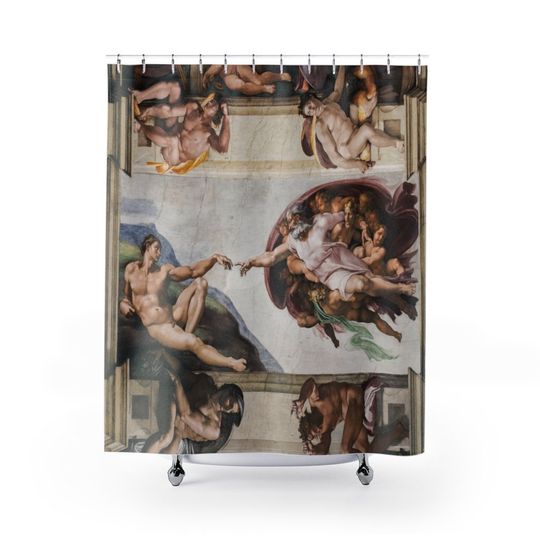 Creation Of Adam Vintage Sistine Chapel Biblical Hand of God Painting Shower Curtain