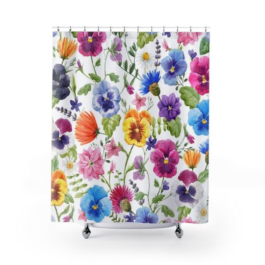 Colorful Floral Poppy Flowers Spring Nature Bathroom Decor Shower Curtain