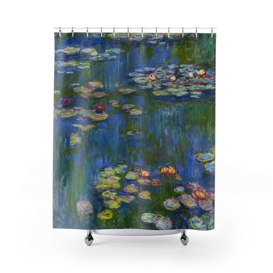 Claude Monet Water Lilies Art Boho Painting Art Bathroom Decor Shower Curtain