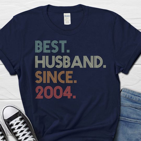 20th Wedding Anniversary Gift for Husband, Best Husband since 2004 Shirt, 20 Year Wedding Anniversary Tee for Him