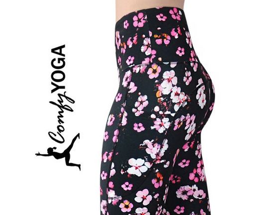 Cherry Blossom Yoga Leggings with Phone Pockets - High Waist Women's Leggings