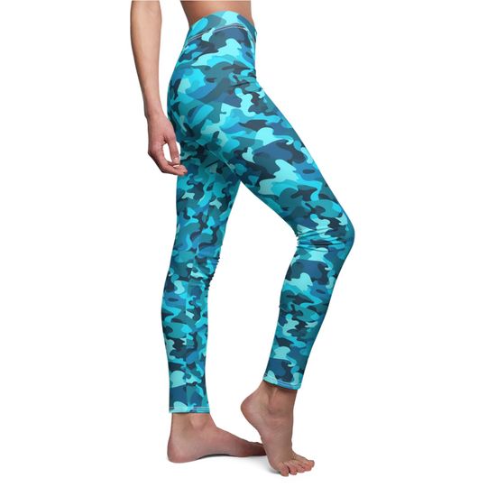 Turquoise Camouflage Leggings for Women, Turquoise Workout Leggings, Womens Leggings