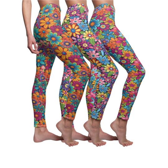 Groovy Flower Print Leggings | Floral Yoga Pants | Patterned Leggings | Casual Leggings